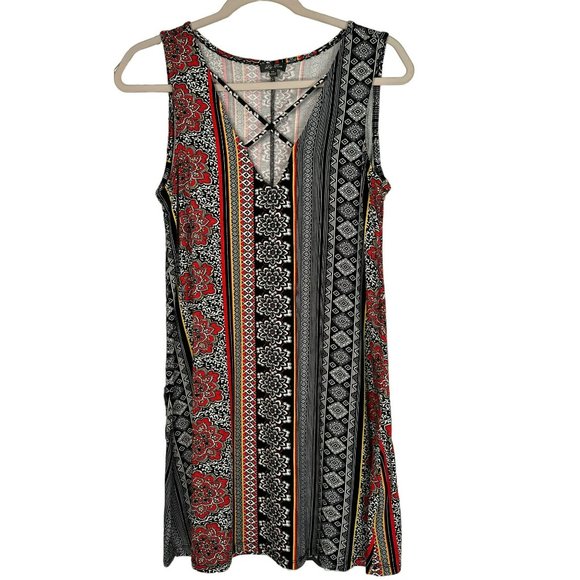 Lily Rose Ladies Sleeveless V Neck Swing Abstract, Vibrant Style Dress Size XS - Picture 2 of 9